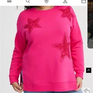 torrid Bright Pink Star Embroidered Crewneck Sweater